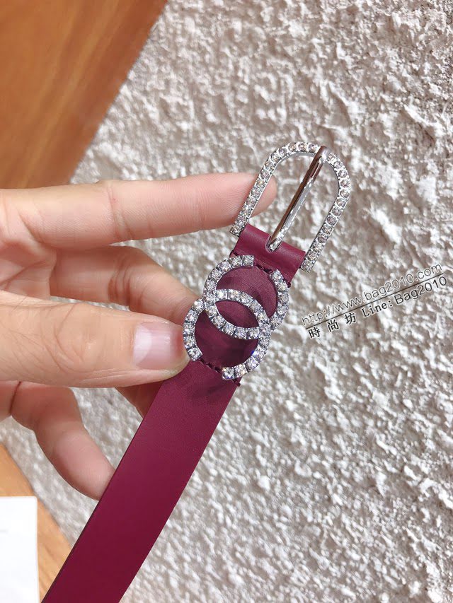 Chanel女士皮帶 香奈兒鑲嵌鑽石針扣小腰帶 香奈兒雙面可用小牛皮皮帶  jjp1096